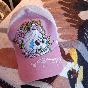 Ed Hardy Lilac and White Trucker Skull Hat